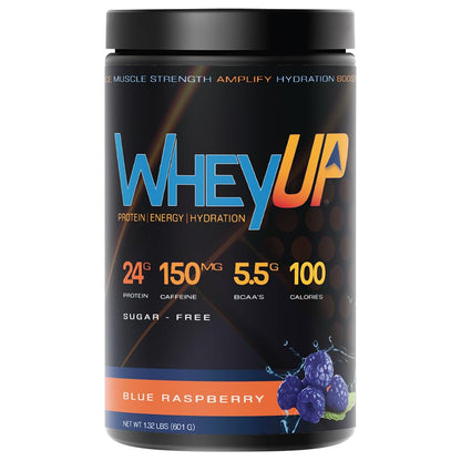 WheyUP Clear Whey Isolate Protein Powder, Blue Raspberry - 150mg Caffeine - 20 Servings - Maple Wellness Supplements