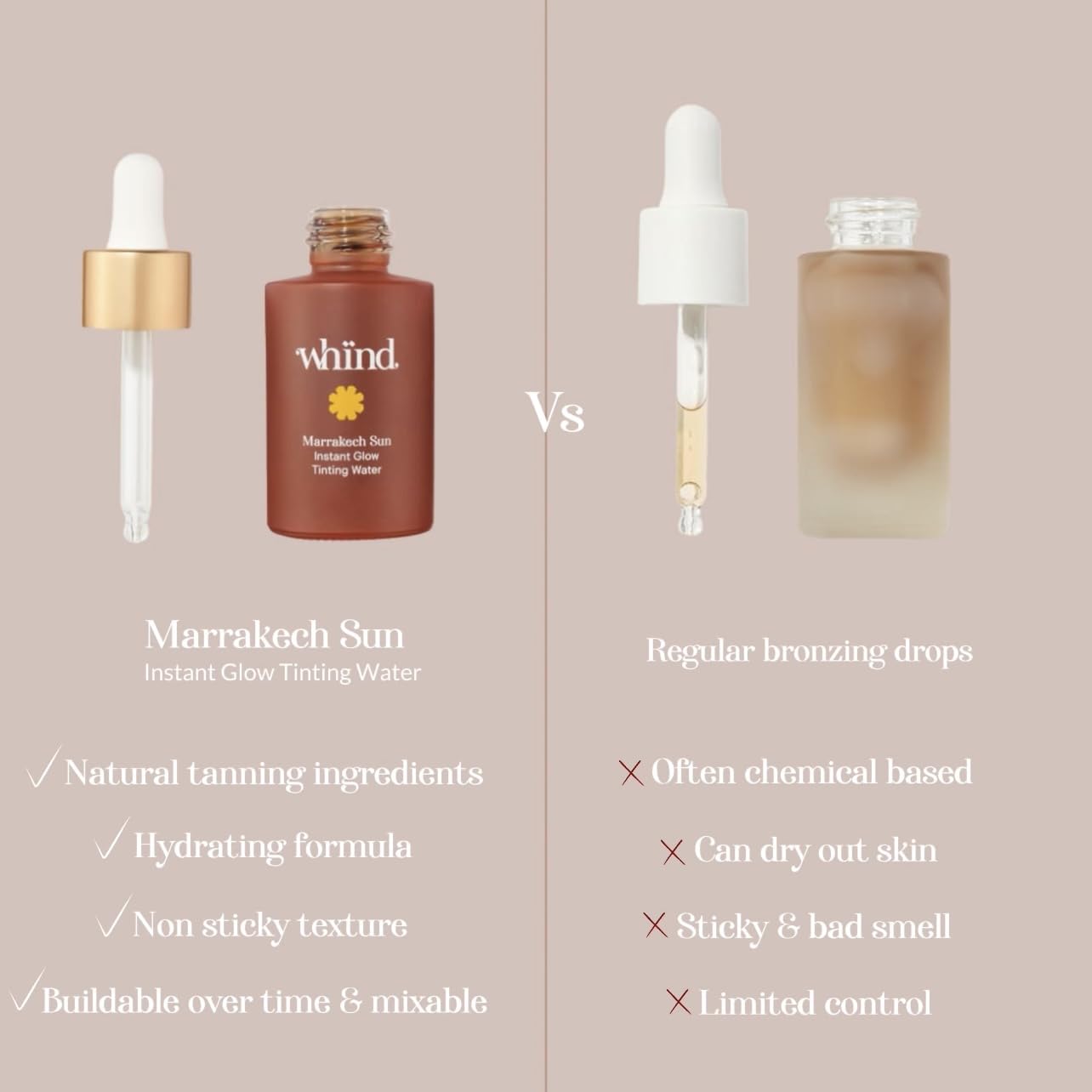 WHIND Marrakech Sun Instant Glow Tinting Water- Self Tanner Face Drops –Bronzing for Face –Lightweight Tanner/Natural Tan- Streak-Free Glow – Tan Drops for Radiant Skin - 1oz / 30ml - Maple Wellness Supplements