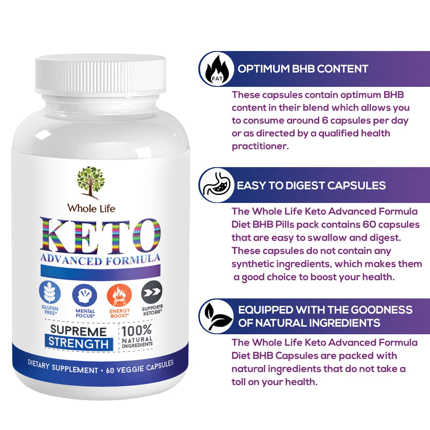 WHOLE LIFE Keto Advanced Formula Diet BHB Pills - Ketogenic All Natural, Support - Maple Wellness Supplements