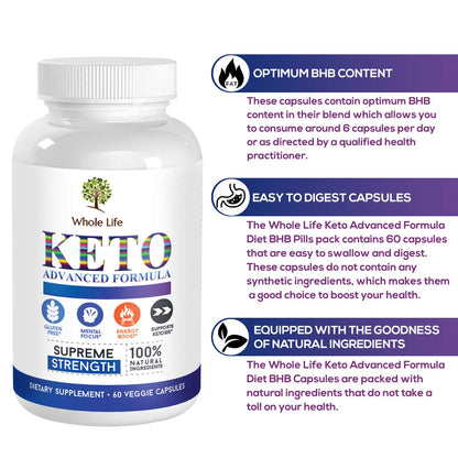 WHOLE LIFE Keto Advanced Formula Diet BHB Pills - Ketogenic All Natural, Support - Maple Wellness Supplements