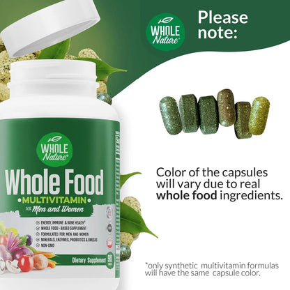 Whole Nature Whole Food Multivitamin for Men and Women Complete Daily Superfood Vitamins Plus Minerals Digestive Enzymes - Maple Wellness Supplements