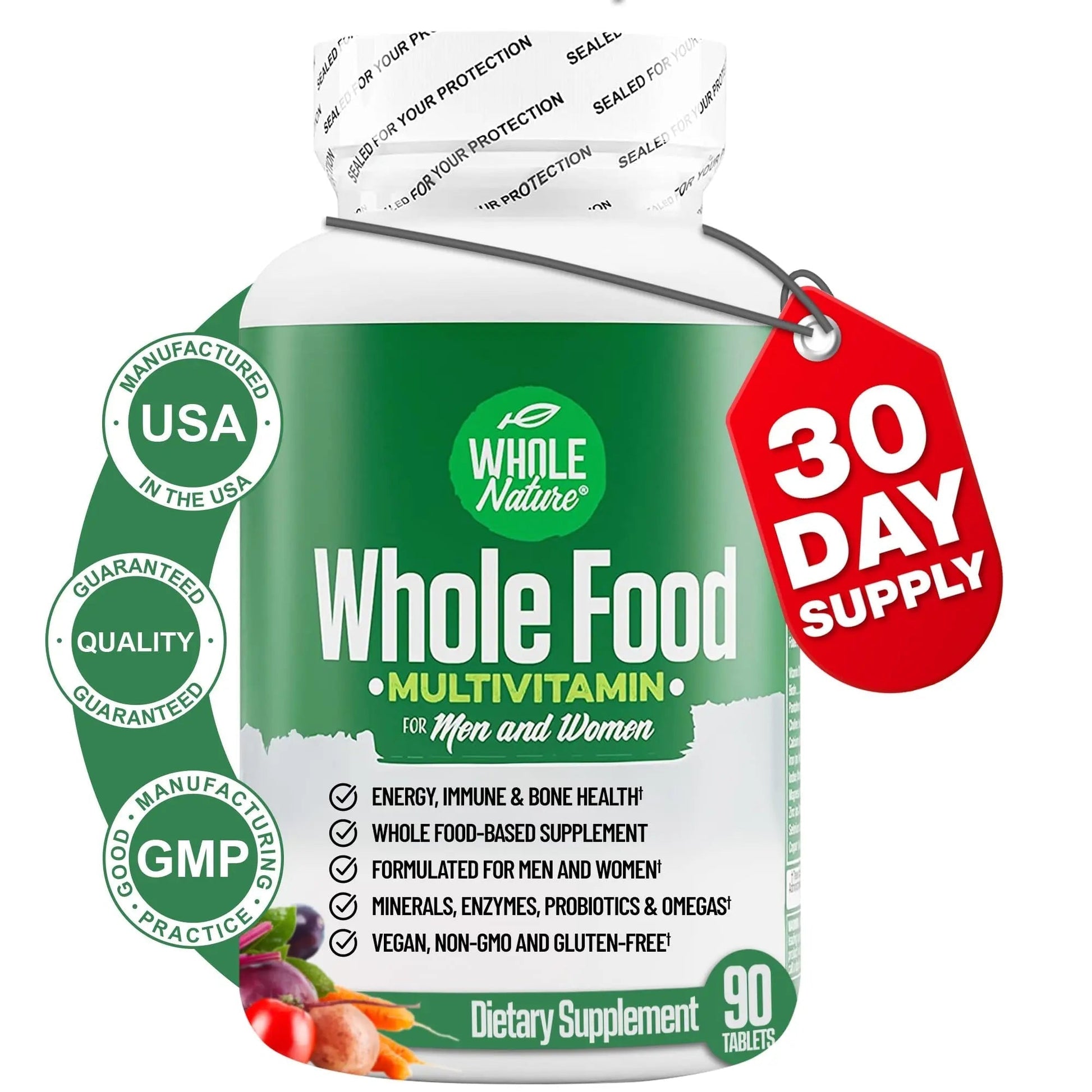 Whole Nature Whole Food Multivitamin for Men and Women Complete Daily Superfood Vitamins Plus Minerals Digestive Enzymes - Maple Wellness Supplements