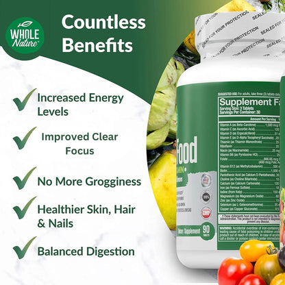Whole Nature Whole Food Multivitamin for Men and Women Complete Daily Superfood Vitamins Plus Minerals Digestive Enzymes - Maple Wellness Supplements