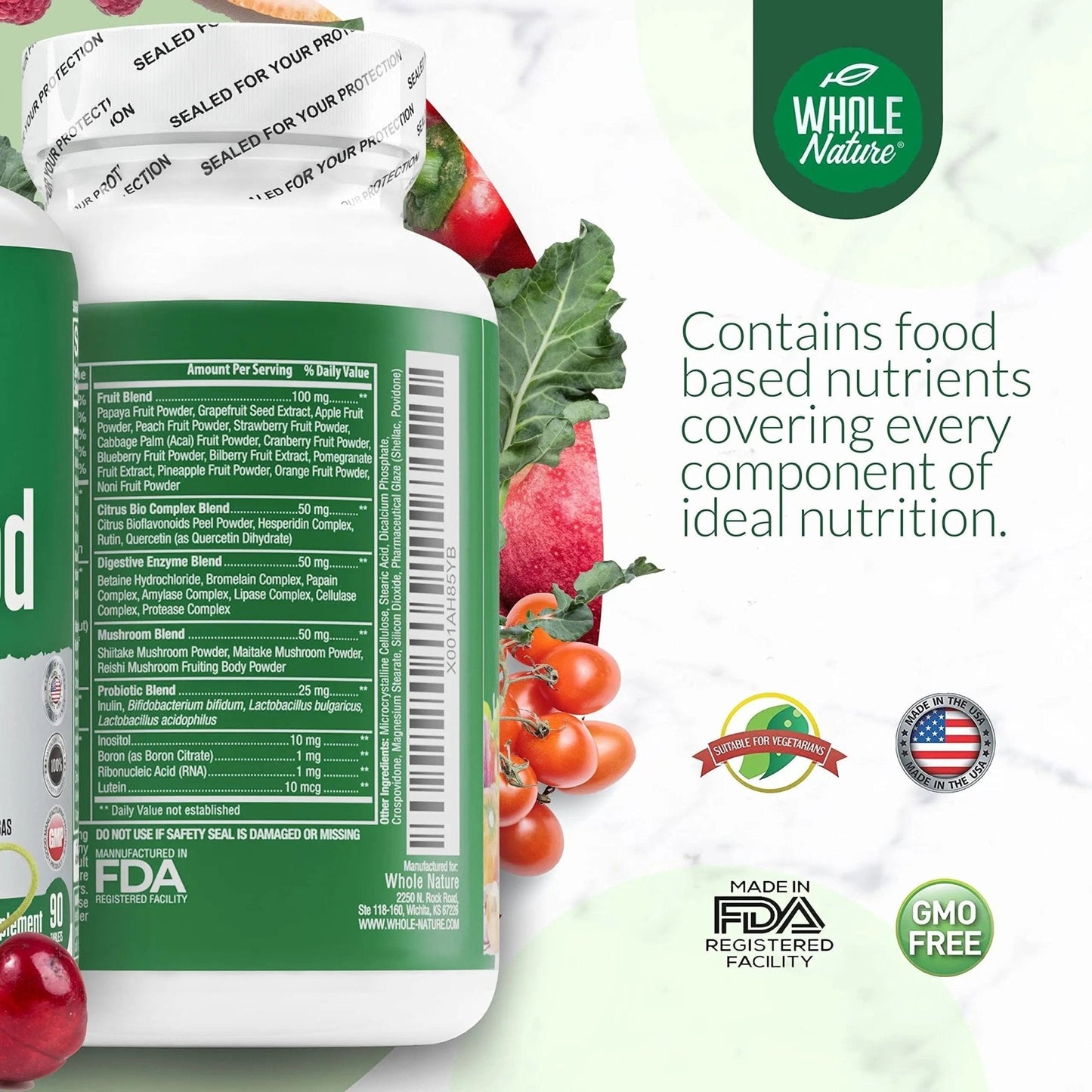 Whole Nature Whole Food Multivitamin for Men and Women Complete Daily Superfood Vitamins Plus Minerals Digestive Enzymes - Maple Wellness Supplements
