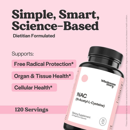 Wholesome Story NAC Supplement N Acetyl Cysteine 600 mg | Liver, Lung & Fertility Support | 120 Capsules | 120 Serving Supply - Maple Wellness Supplements