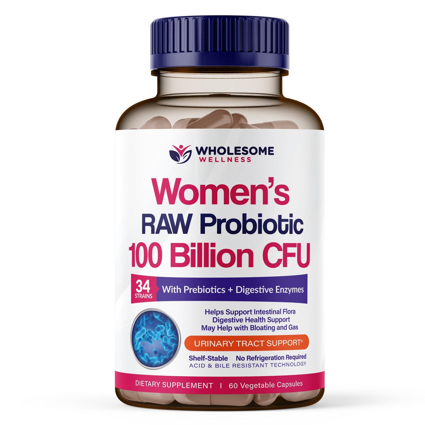 Wholesome Wellness Dr. Formulated Raw Probiotics for Women 100 Billion CFUs Capsules with Prebiotics, Digestive Enzymes - Maple Wellness Supplements