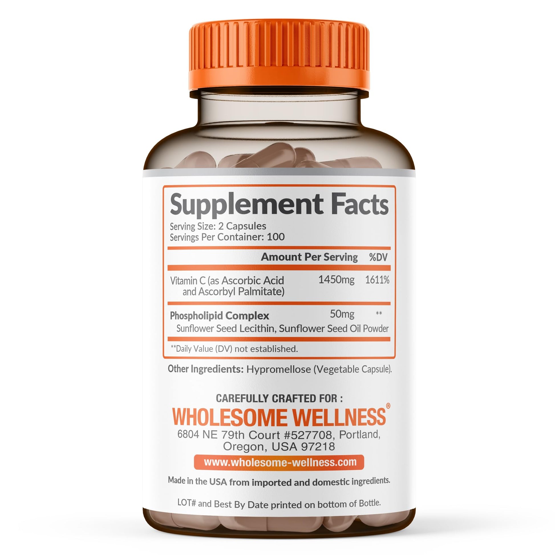 Wholesome Wellness Liposomal Vitamin C Capsules (200 Pills 1500mg Buffered) High Absorption, Immune System & Collagen Booster, High Dose Fat Soluble Immunity - Maple Wellness Supplements