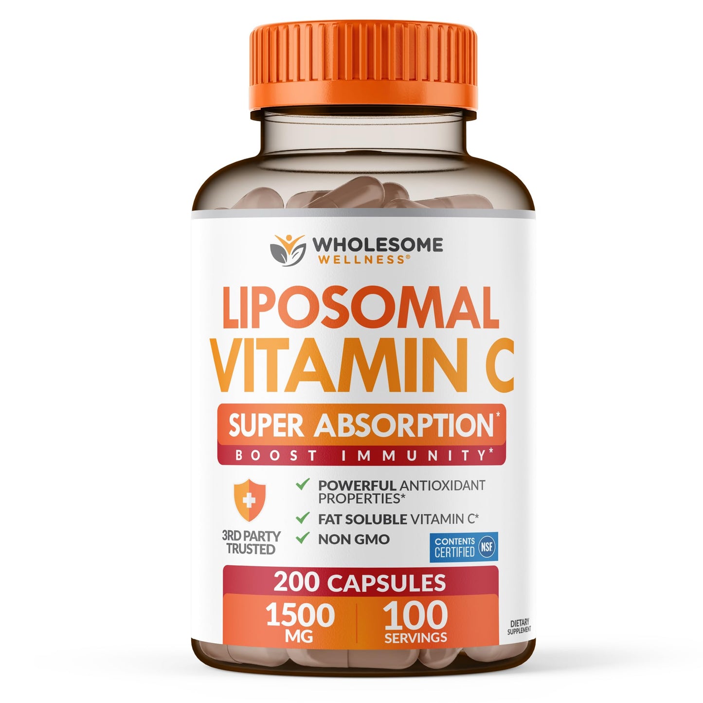 Wholesome Wellness Liposomal Vitamin C Capsules (200 Pills 1500mg Buffered) High Absorption, Immune System & Collagen Booster, High Dose Fat Soluble Immunity - Maple Wellness Supplements