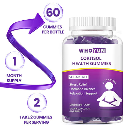 Whoyun Cortisol Supplement Gummies for Women, Lower Cortisol with Phosphatidylserine Ashwagandha Magnesium, Stress Relief, Vegan Sugar Free, 60 Count - Maple Wellness Supplements