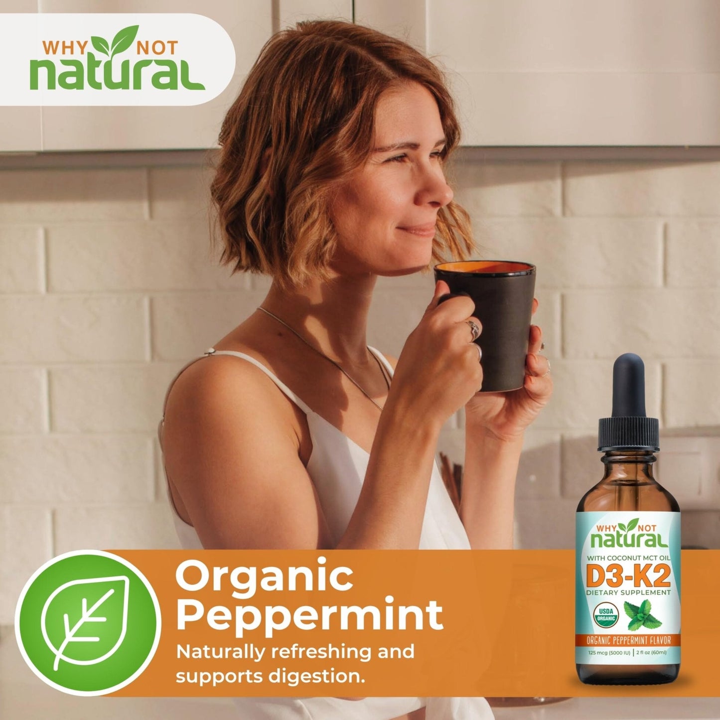 Why Not Natural Organic Vitamin D3 K2 (MK-7) Liquid Drops, 5000 IU of sublingual D3 with Coconut MCT Oil - Maple Wellness Supplements