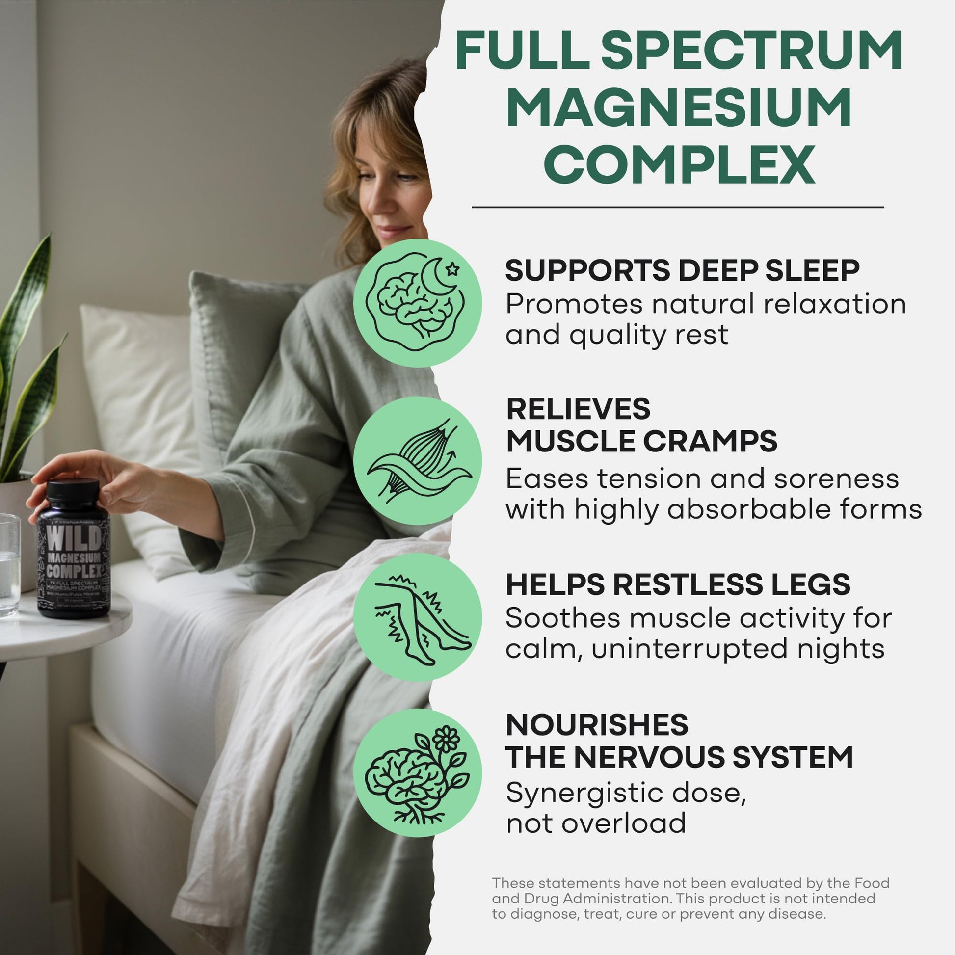 Wild Foods Magnesium Complex Supplement with 7X Forms, 90 Capsules | High Absorption, Full Spectrum, Easy Digestion | 500mg Glycinate, Bisglycinate, Malate, Orotate, Citrate, Taurate - Maple Wellness Supplements