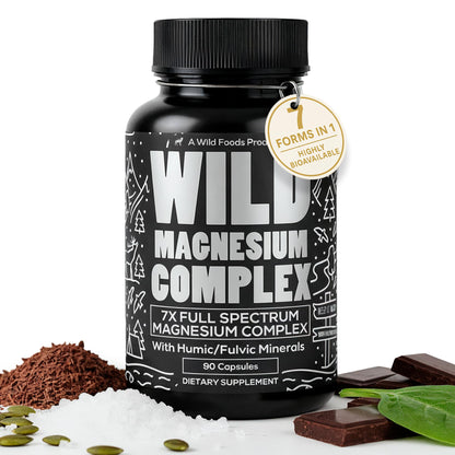 Wild Foods Magnesium Complex Supplement with 7X Forms, 90 Capsules | High Absorption, Full Spectrum, Easy Digestion | 500mg Glycinate, Bisglycinate, Malate, Orotate, Citrate, Taurate - Maple Wellness Supplements