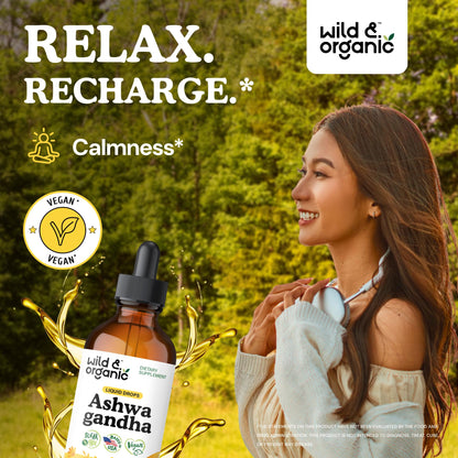 Wild & Organic Ashwagandha Drops - Mood Support & Positive Energy - 500 mg Ashwagandha for Women & Men - Add to Tea Liquid Extract for Relaxation - Non-GMO, Sugar & Alcohol-Free Tincture - 4 fl oz - Maple Wellness Supplements
