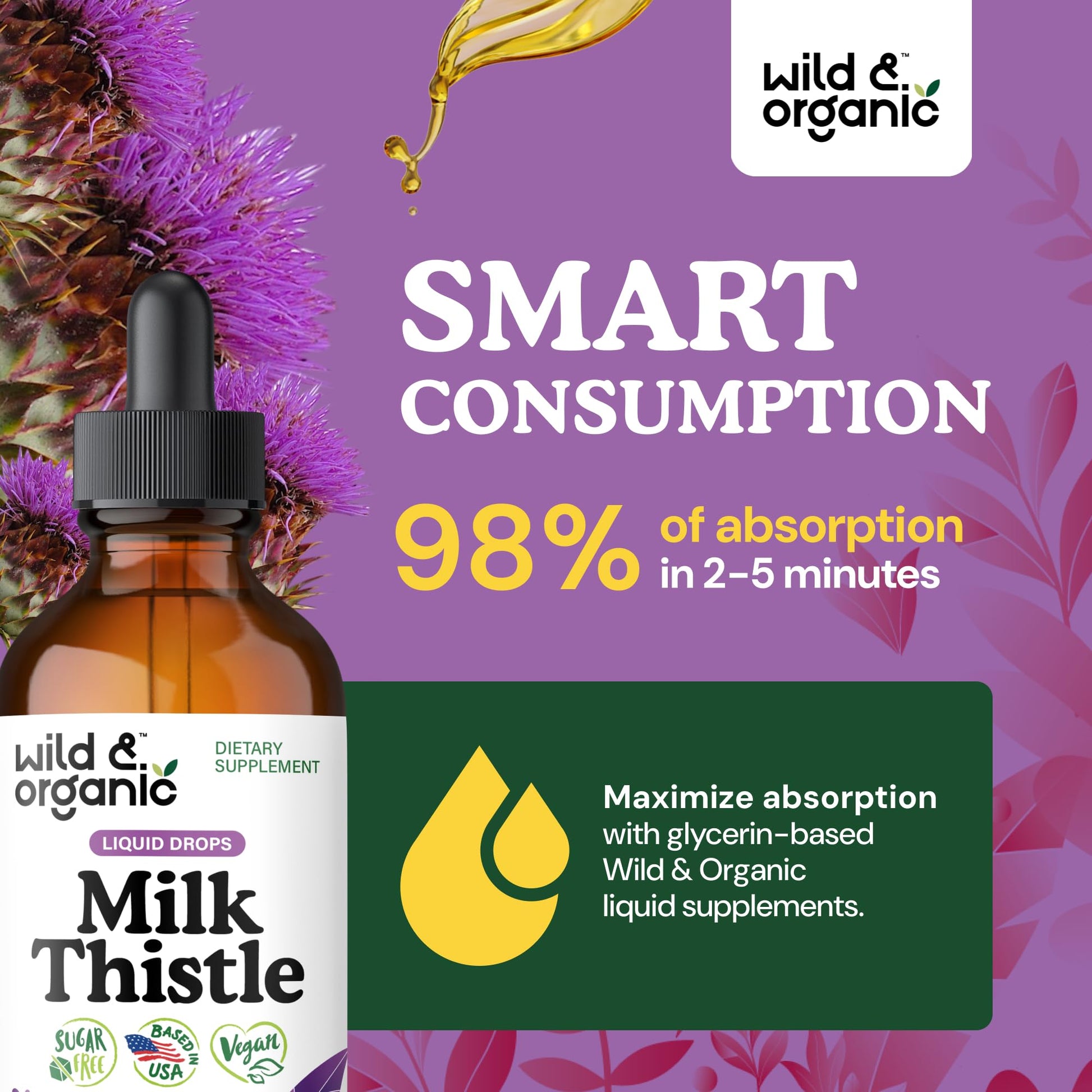 Wild & Organic Milk Thistle Liquid Drops - Liver Cleanse Detox - Silymarin Milk Thistle Supplement for Liver Support - Add to Tea - Silybum Marianum Seed Extract Tincture - Maple Wellness Supplements