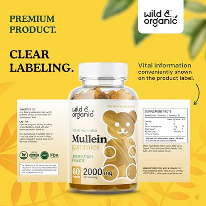 Wild & Organic Mullein Gummies - Daily Dietary Supplement for Respiratory, Digestive - Maple Wellness Supplements