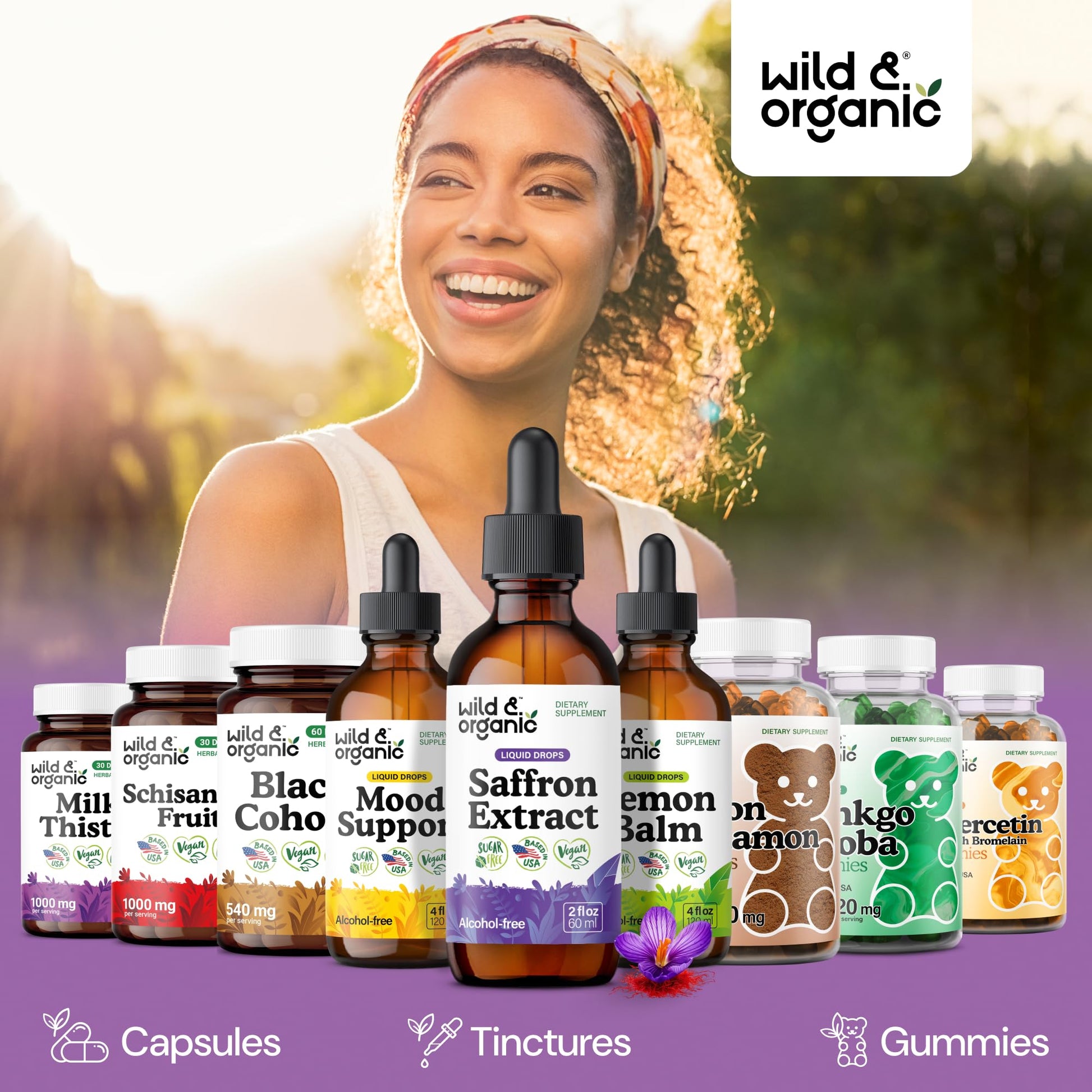 Wild & Organic Saffron Supplements 88.5 mg - Mood, Brain & Vision Support - Liquid Saffron Drops - Add to Tea - Crocus Sativus Herb Extract - Vegan, Sugar & Alcohol-Free Tincture - 2 fl oz - Maple Wellness Supplements
