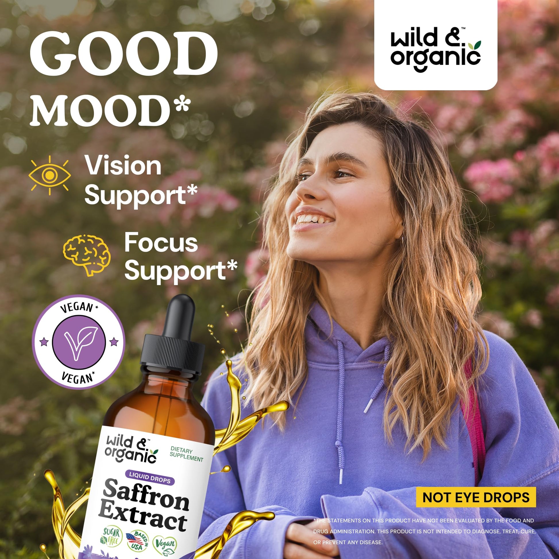 Wild & Organic Saffron Supplements 88.5 mg - Mood, Focus & Eye Support - Saffron Extract Liquid Drops - Add to Tea - 5-Month Supply - Crocus Sativus Herb - Maple Wellness Supplements