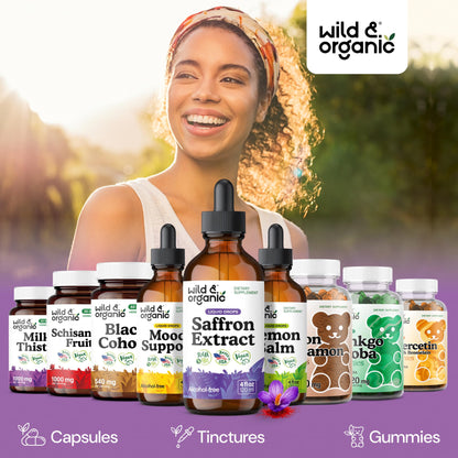 Wild & Organic Saffron Supplements 88.5 mg - Mood, Focus & Eye Support - Saffron Extract Liquid Drops - Add to Tea - 5-Month Supply - Crocus Sativus Herb - Maple Wellness Supplements
