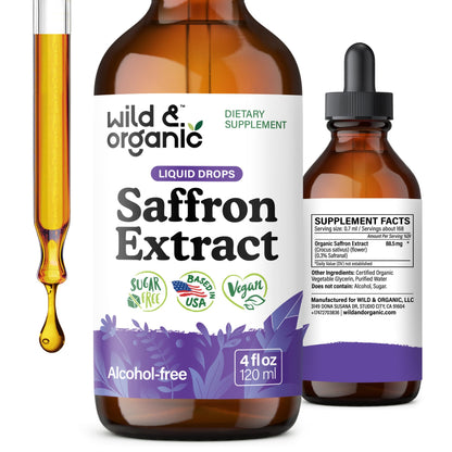 Wild & Organic Saffron Supplements 88.5 mg - Mood, Focus & Eye Support - Saffron Extract Liquid Drops - Add to Tea - 5-Month Supply - Crocus Sativus Herb - Maple Wellness Supplements