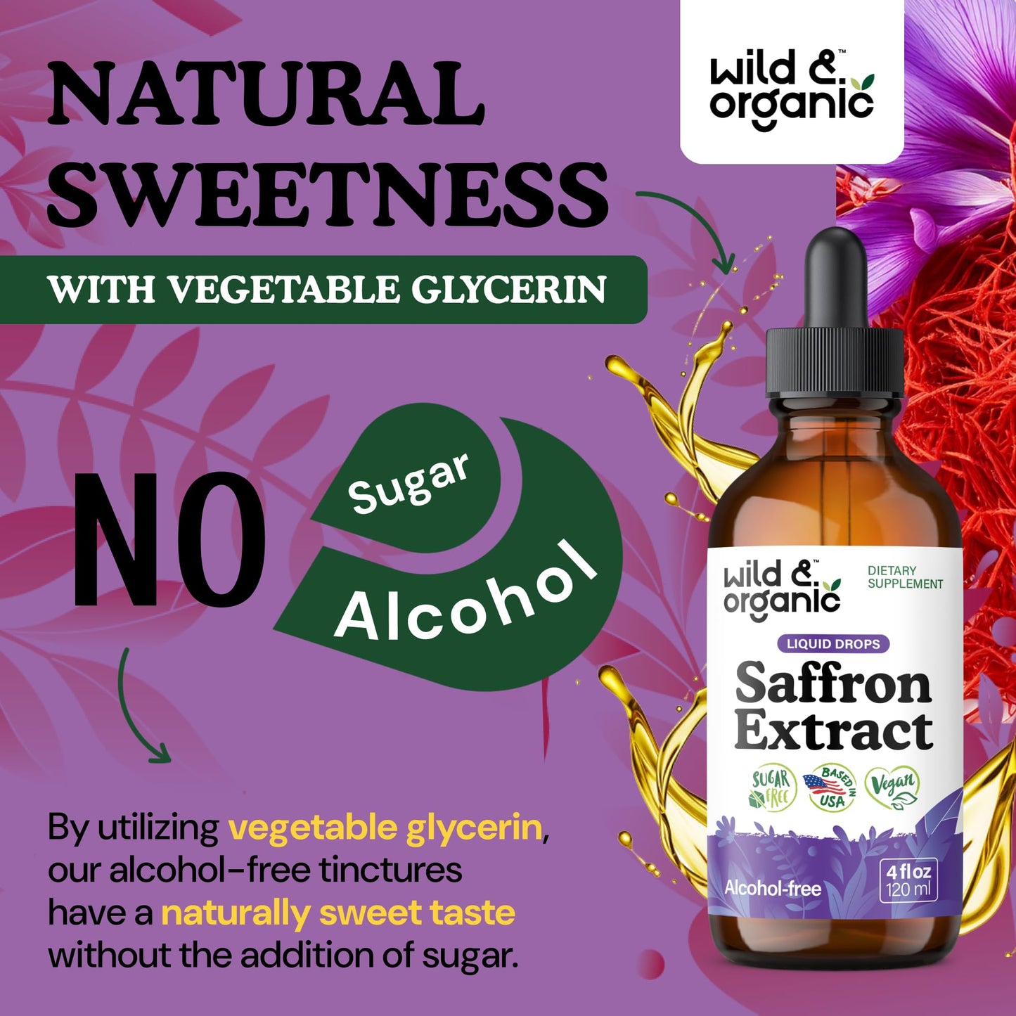 Wild & Organic Saffron Supplements 88.5 mg - Mood, Focus & Eye Support - Saffron Extract Liquid Drops - Add to Tea - 5-Month Supply - Crocus Sativus Herb - Maple Wellness Supplements