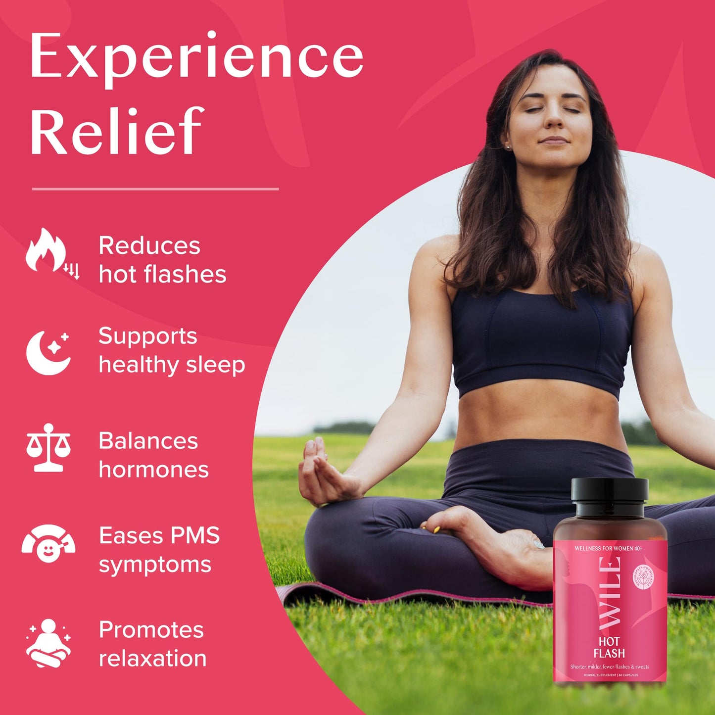 WILE Menopause and Perimenopause Supplements for Women - Hot Flashes and Night Sweats Relief with Kudzu Root - Premenopause Support for Stress, Hot Flash, Hormone Balance & Restful Sleep, 30 Servings - Maple Wellness Supplements