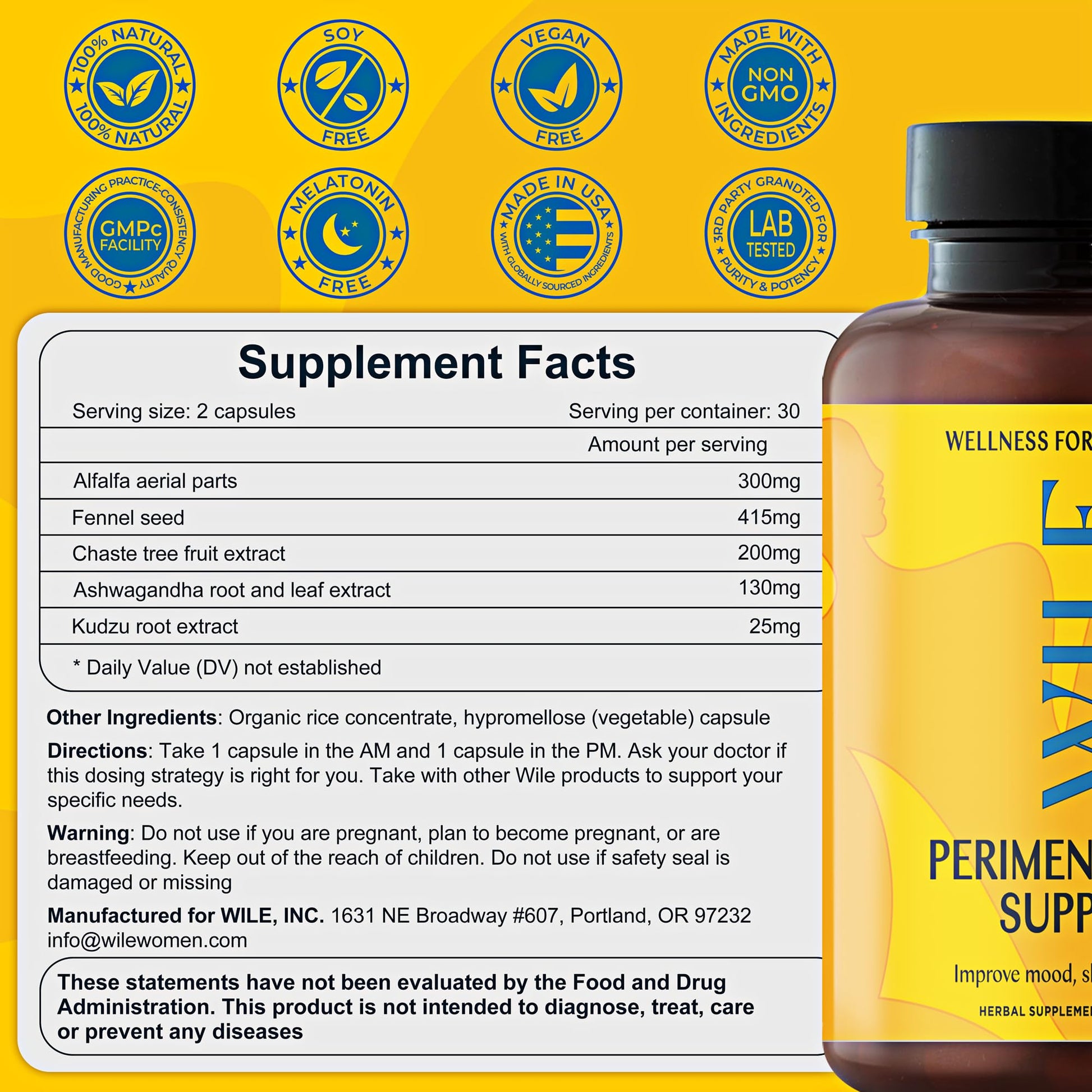 WILE Menopause and Perimenopause Supplements for Women with Ashwagandha - Menopausal Symptoms Relief for Stress, Hot Flashes, Night Sweats - Healthy Sleep & Hormone Balance Support, Vegan, 30 Servings - Maple Wellness Supplements
