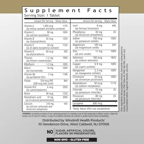 Windmill Natural Vitamins Men’s Multi 50+, with Vitamin D3, Mens Multivitamins for Daily Nutritional Support, Multivitamin for Men, 180 Tablet, 180 Day Supply - Maple Wellness Supplements