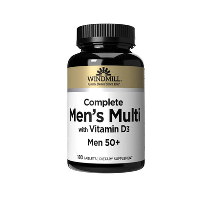Windmill Natural Vitamins Men’s Multi 50+, with Vitamin D3, Mens Multivitamins for Daily Nutritional Support, Multivitamin for Men, 180 Tablet, 180 Day Supply - Maple Wellness Supplements