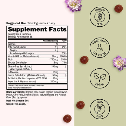 Winged Wellness Multivitamin Gummies for Teen Girls - Teen Vitamins for Mood & Hormonal Health - Vegan Gummy Supplement with Chaste Tree, Lemon Balm, L-Theanine, Probiotics & Biotin - 50 Gummies - Maple Wellness Supplements
