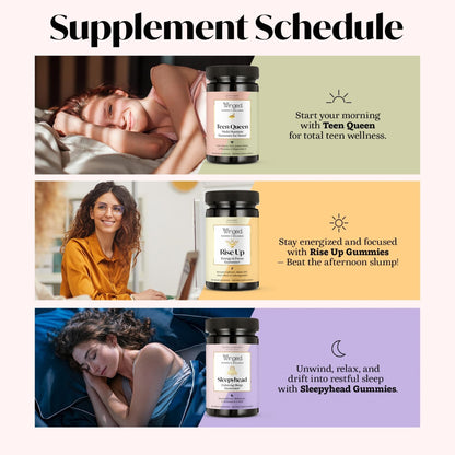 Winged Wellness Multivitamin Gummies for Teen Girls - Teen Vitamins for Mood & Hormonal Health - Vegan Gummy Supplement with Chaste Tree, Lemon Balm, L-Theanine, Probiotics & Biotin - 50 Gummies - Maple Wellness Supplements