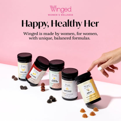 Winged Wellness Rise Up, Energy & Focus Gummies for Women - Daily Brain Boost Gummy Supplement with Natural Caffeine, Ashwagandha, B12, Nootropics Alpha-GPC & Lion’s Mane - Pineapple, 60 Gummies - Maple Wellness Supplements