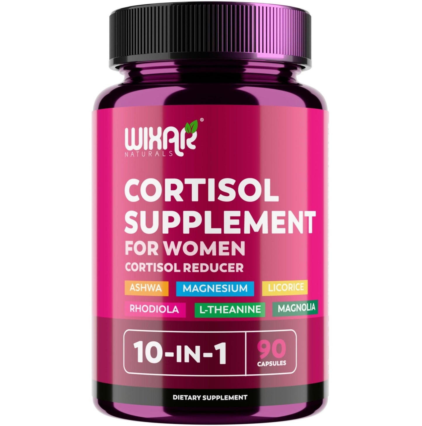 WIXAR Cortisol Supplements for Women with Ashwagandha, Magnesium, L-Theanine, Rhodiola Rosea - for High Cortisol Balanace Manager - for Sleep Support, Mood & Focus Supplement - 90 Capsules - Maple Wellness Supplements