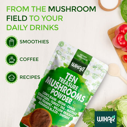 Wixar Mushroom Powder - Ten Treasure Mushrooms Extract Supplement Blend for Coffee - Maple Wellness Supplements