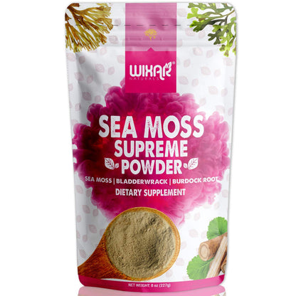Wixar Wildcrafted Sea Moss Powder – (8 Ounces) – Natural Irish Sea Moss and Bladderwra - Maple Wellness Supplements