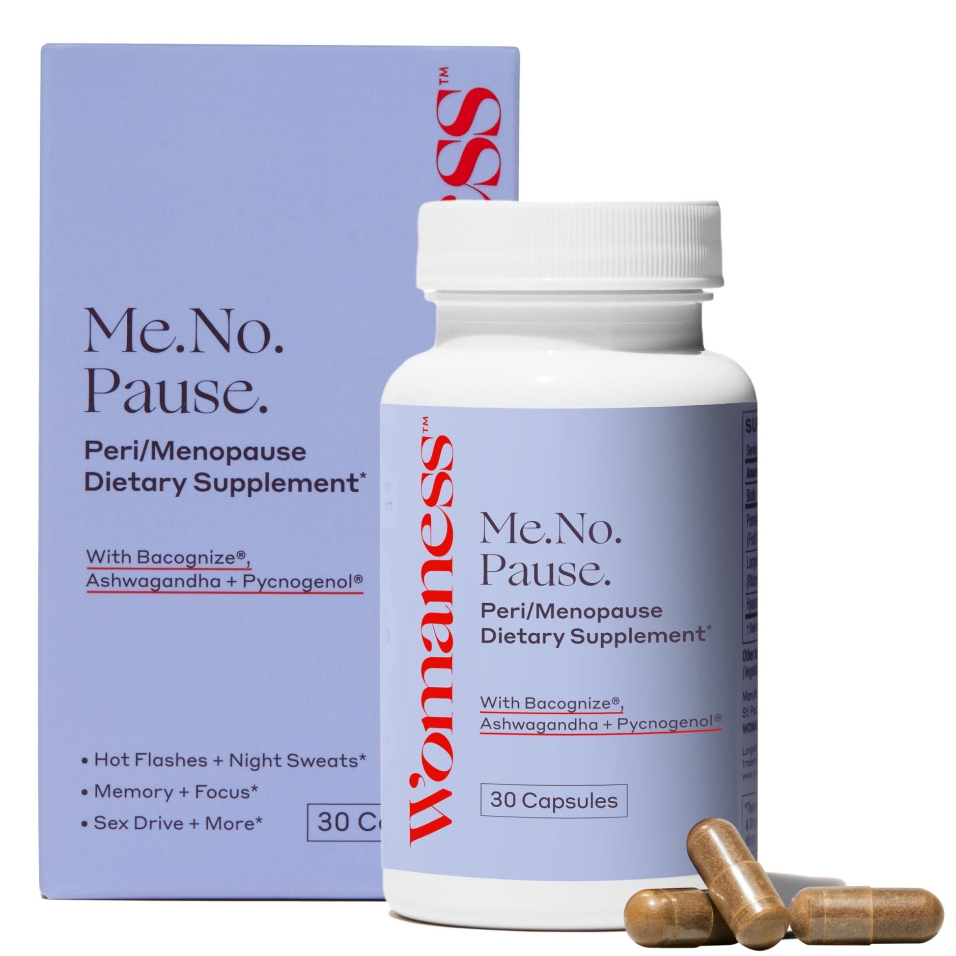 Womaness Menopause Supplements for Women - Hormone Balance for Women Perimenopause and Menopause - Ashwagandha, Pycnogenol and Bacognize for Hot Flashes, Brain Fog and Mood Hormone Free - 30 Capsules - Maple Wellness Supplements