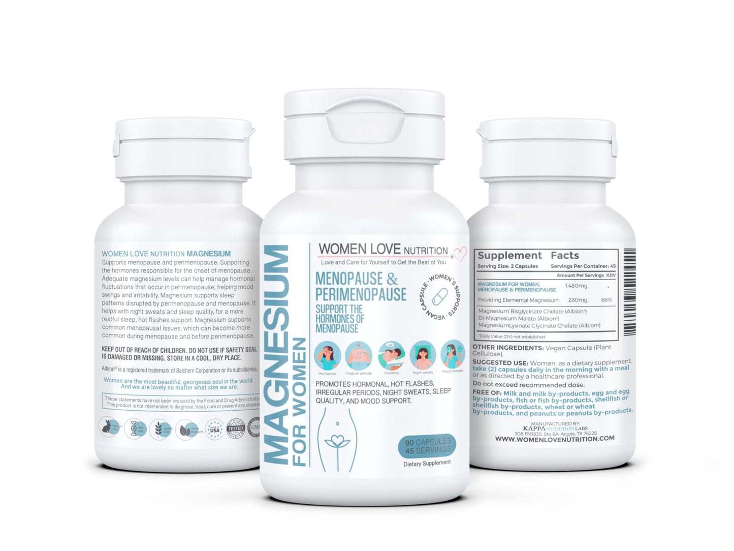 WOMEN LOVE NUTRITION, Magnesium for Women, Menopause & Peromenopause (90 Capsules) - Maple Wellness Supplements