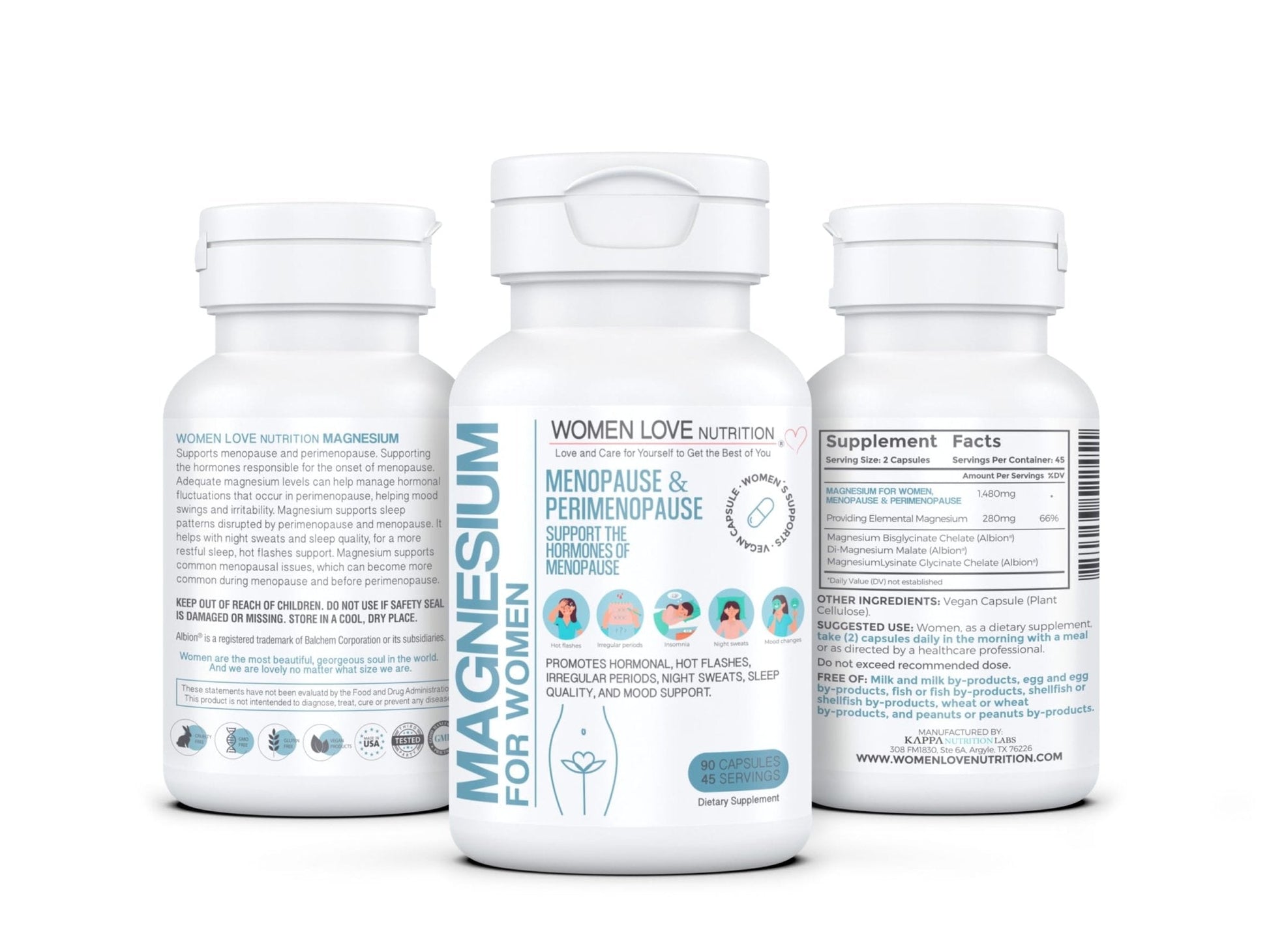 WOMEN LOVE NUTRITION, Magnesium for Women, Menopause & Peromenopause (90 Capsules) - Maple Wellness Supplements