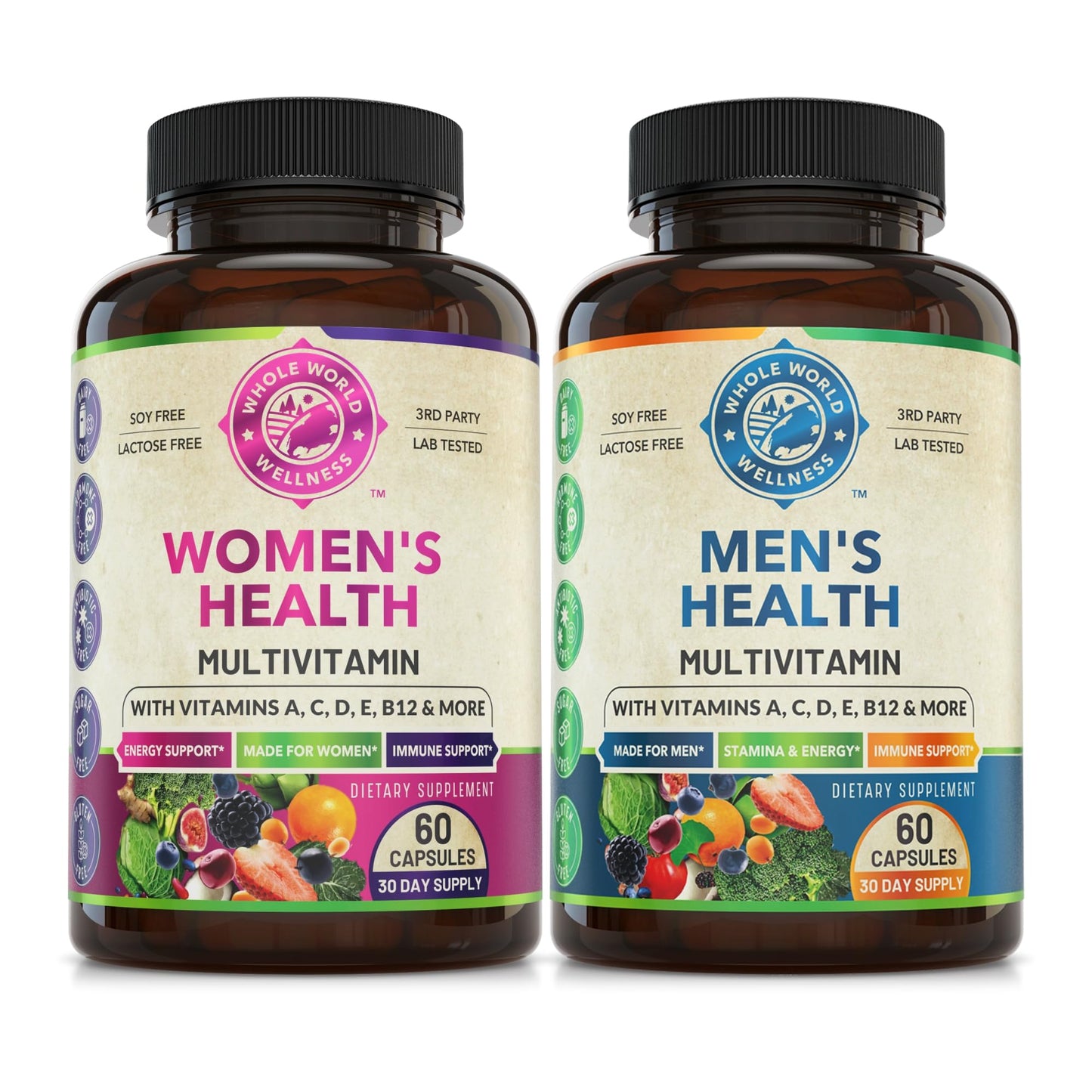 Womens Daily Multivitamins & Mens Daily Multivitamins Bundle (One Bottle Each) - Supports Holistic Wellness, Including Energy & Focus. Multivitamin & Multimineral Blend. Made in The USA. - Maple Wellness Supplements