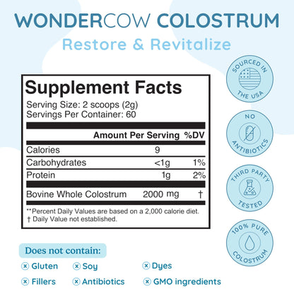 WONDERCOW Colostrum Supplement Powder for Gut Health, Immune Support & Wellness | Natural IgG Pure Whole Bovine Colostrum Superfood - Maple Wellness Supplements