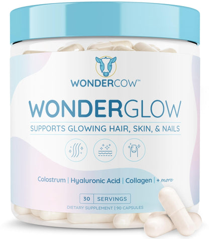 WONDERCOW Hair Skin and Nails Vitamins w/Bovine Colostrum, Collagen, Hyaluronic Acid, Biotin, Zinc, & Lactoferrin┃Supports Faster Hair Growth, Stronger Nails and Glowing Skin (30 Servings, Capsule) - Maple Wellness Supplements