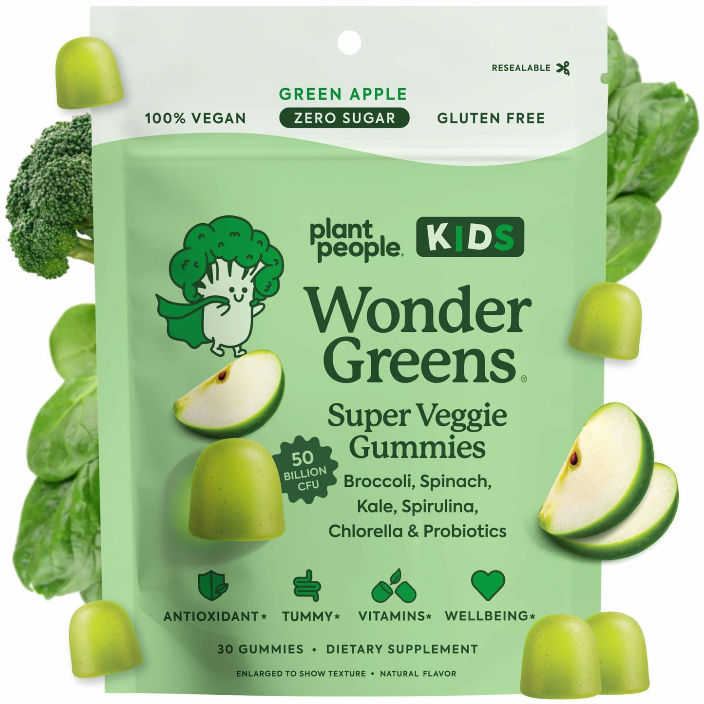 WonderGreens Kids Super Veggie Gummies – Sugar-Free, Allergen-Free Multivitamin for Picky Eaters with Probiotics - Maple Wellness Supplements