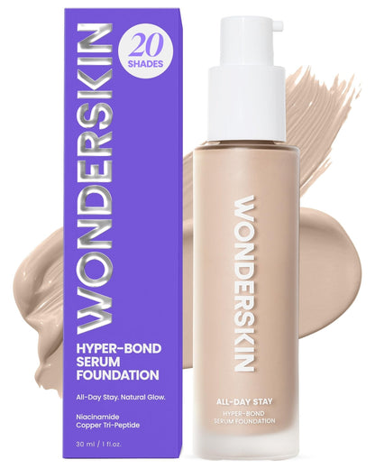 Wonderskin Hyper Bond All-Day Stay Serum Foundation – Waterproof, Transfer-Proof, 24HR Longwear Face Makeup with Niacinamide & Hyaluronic Acid – Lightweight, Natural Finish (Moonstone) - Maple Wellness Supplements