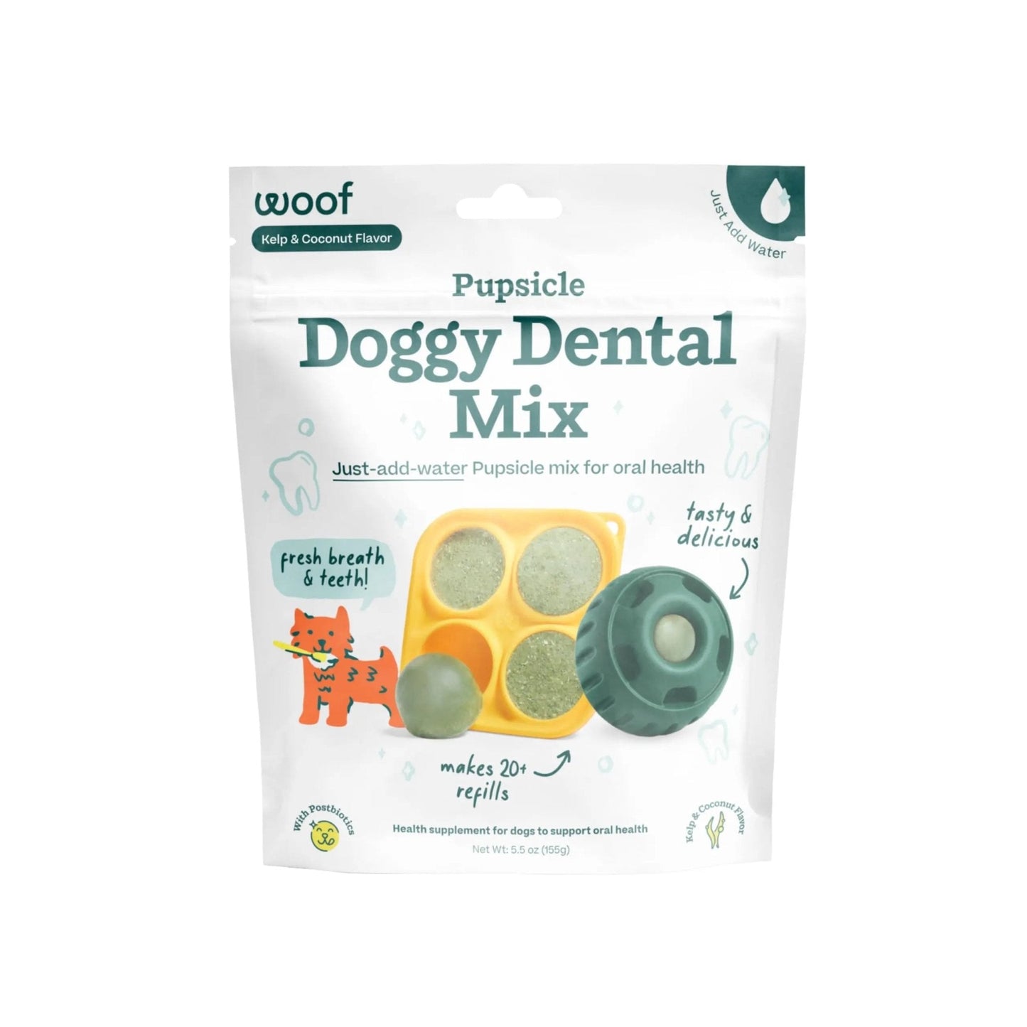 Woof Doggy Dental Pupsicle Mix - Dog Teeth Cleaning Powder for The Pupsicle - Long Lasting Postbiotic Dental Enzyme Mix to Support Oral Health for Dogs - Maple Wellness Supplements