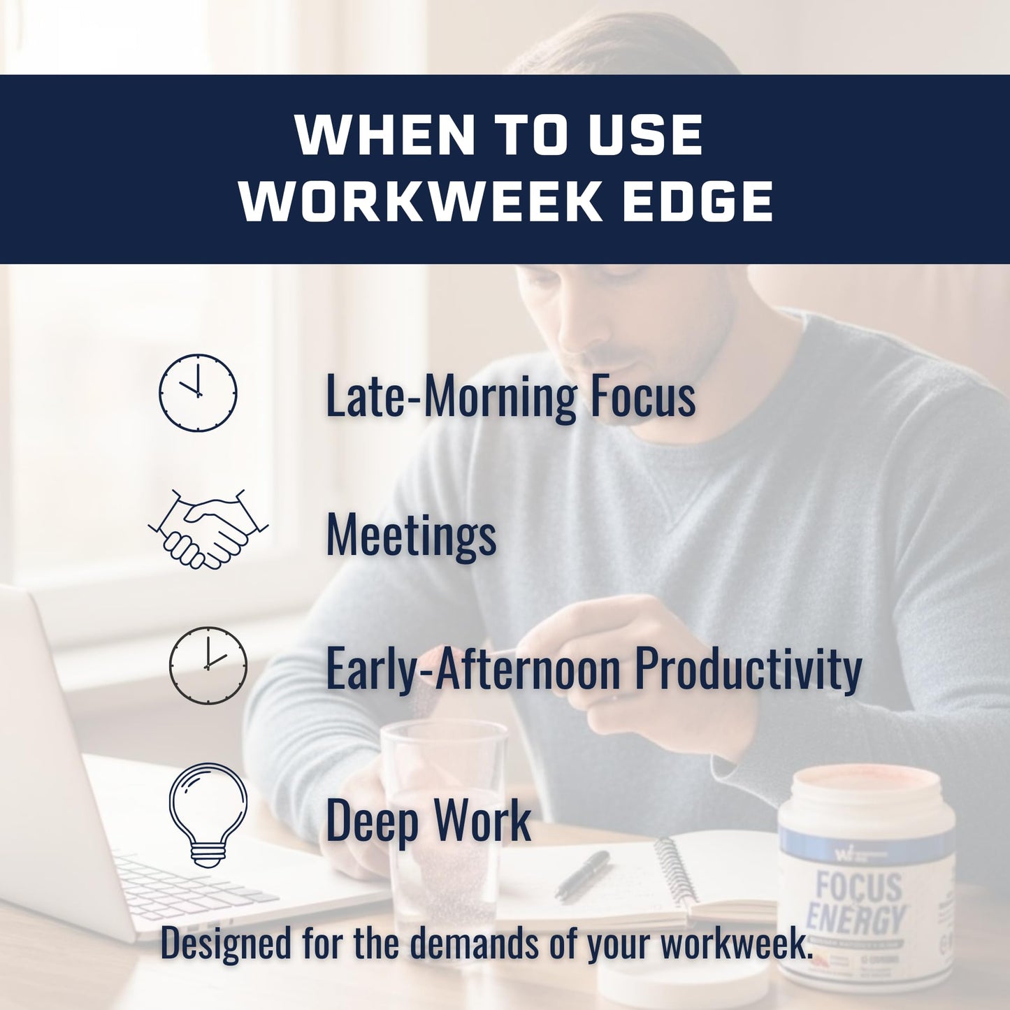 Workweek Edge Focus & Energy Drink Mix Powder – Zero Sugar, 100mg Caffeine + L-Theanine + L-Tyrosine Calm Nootropic Supplement for Steady Focus & Clean Energy – (25 Servings) - Maple Wellness Supplements