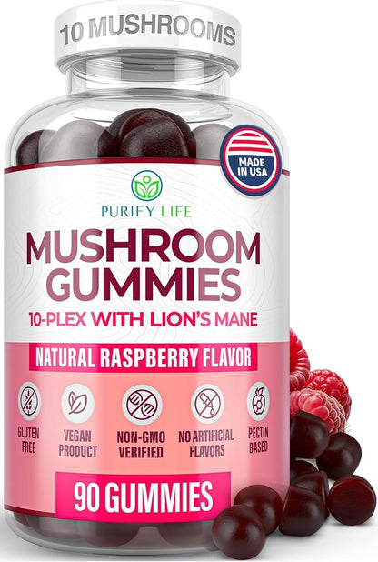 World's First Mushroom Complex Gummies with Lions Mane, Immune Support & Stress Relief, Nootropic Mushroom Supplement for Adults & Children (90 Chews 2500mg/serving) - Maple Wellness Supplements