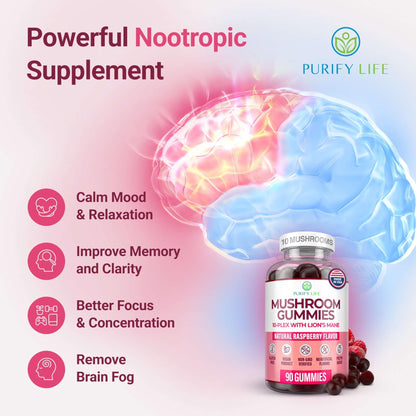 World's First Mushroom Complex Gummies with Lions Mane, Immune Support & Stress Relief, Nootropic Mushroom Supplement for Adults & Children (90 Chews 2500mg/serving) - Maple Wellness Supplements