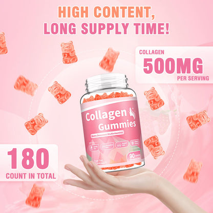 WyuuKi 180 Count Collagen Gummies Collagen Protein Type I II III V X with Biotin Vitamin C A B D E Keratin Hyaluronic Acid for Hair Skin Nails Joint Immune Digestion Women Men Sugar Free Strawberry - Maple Wellness Supplements