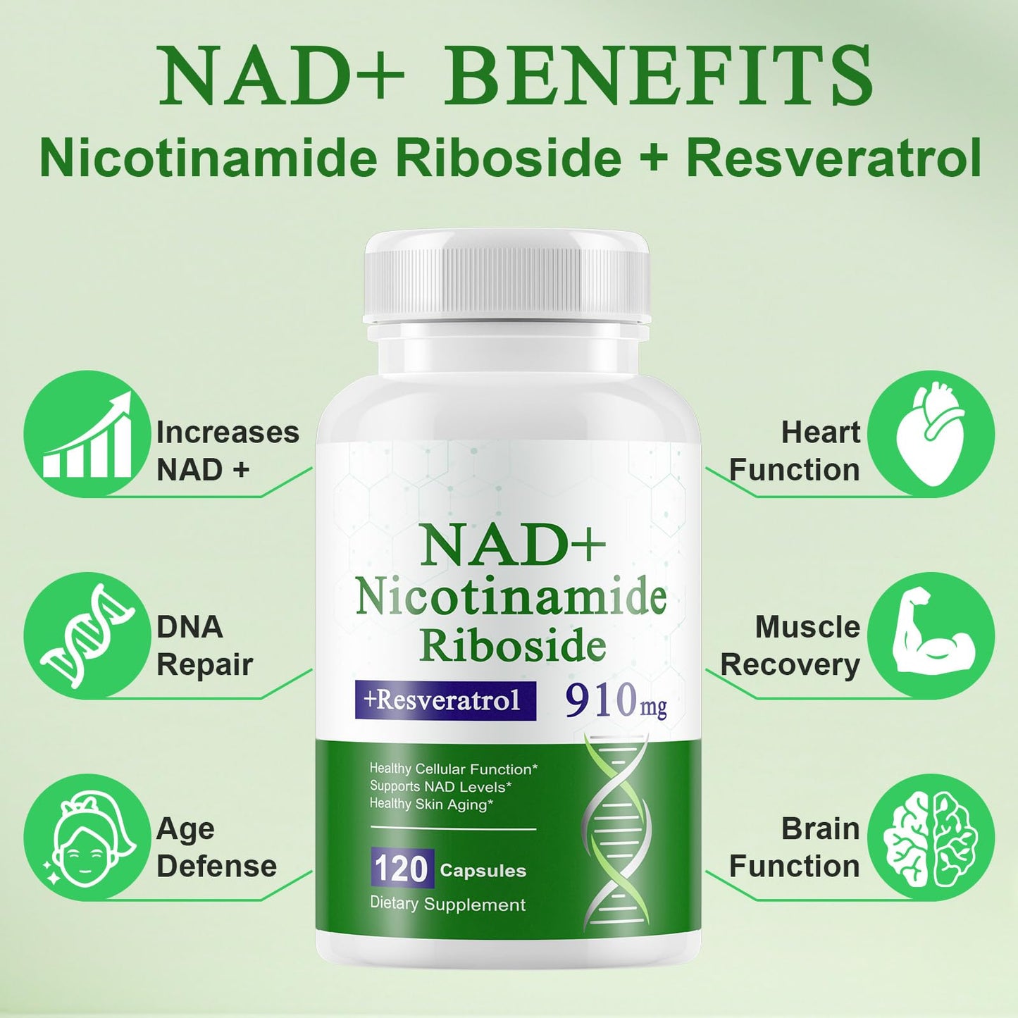 Xaarty NAD Supplement, 910MG Liposomal NAD for Women & Men, Nicotinamide Riboside, Resveratrol, Quercetin, NAD Resveratrol Supplement for Anti-Aging, 120 Capsules - Maple Wellness Supplements