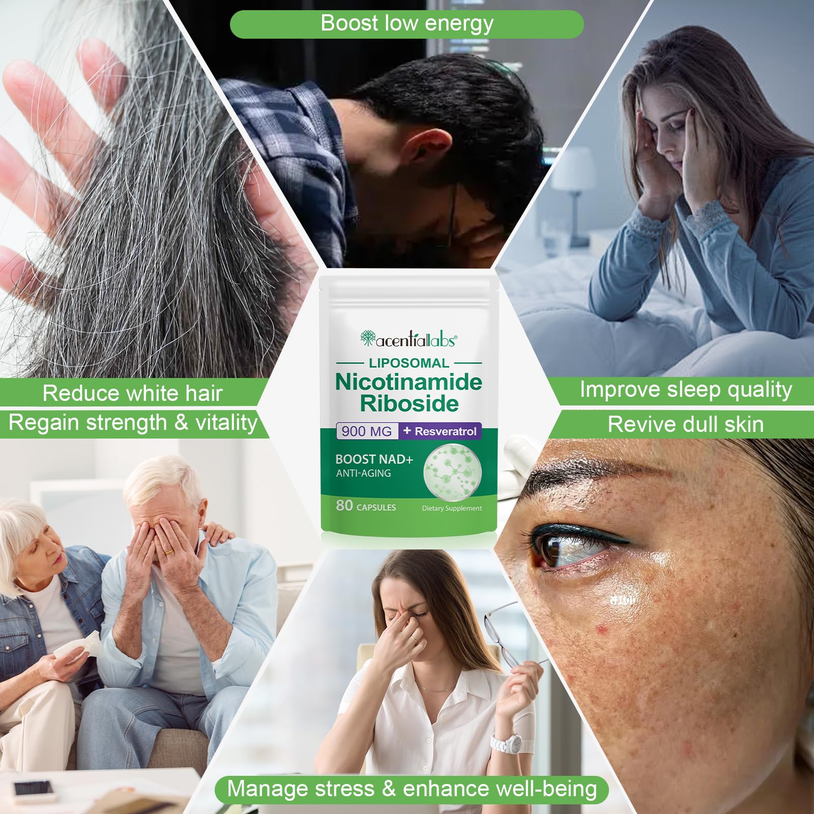 XINSZLIN NAD Supplement, NAD+ Nicotinamide Riboside Resveratrol 900mg, Dietary Supplement for Healthy Cellular Function, NAD+ Fuels Cellular Defense and Cctivates Anti-Aging Genes 80 Capsules - Maple Wellness Supplements