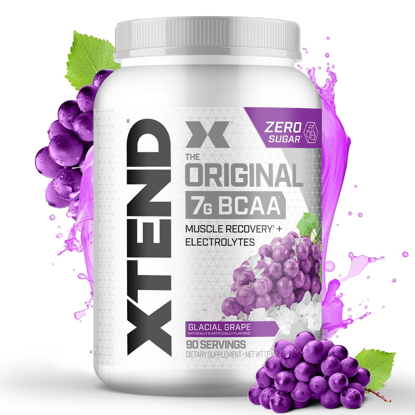 Xtend Original BCAA Powder, 7g BCAAs and 2.5g L-Glutamine for Muscle Recovery Hydration and Lean Muscle, Sugar Free Intra and Post Workout Drink with Electrolytes, Glacial Grape, 90 Servings - Maple Wellness Supplements